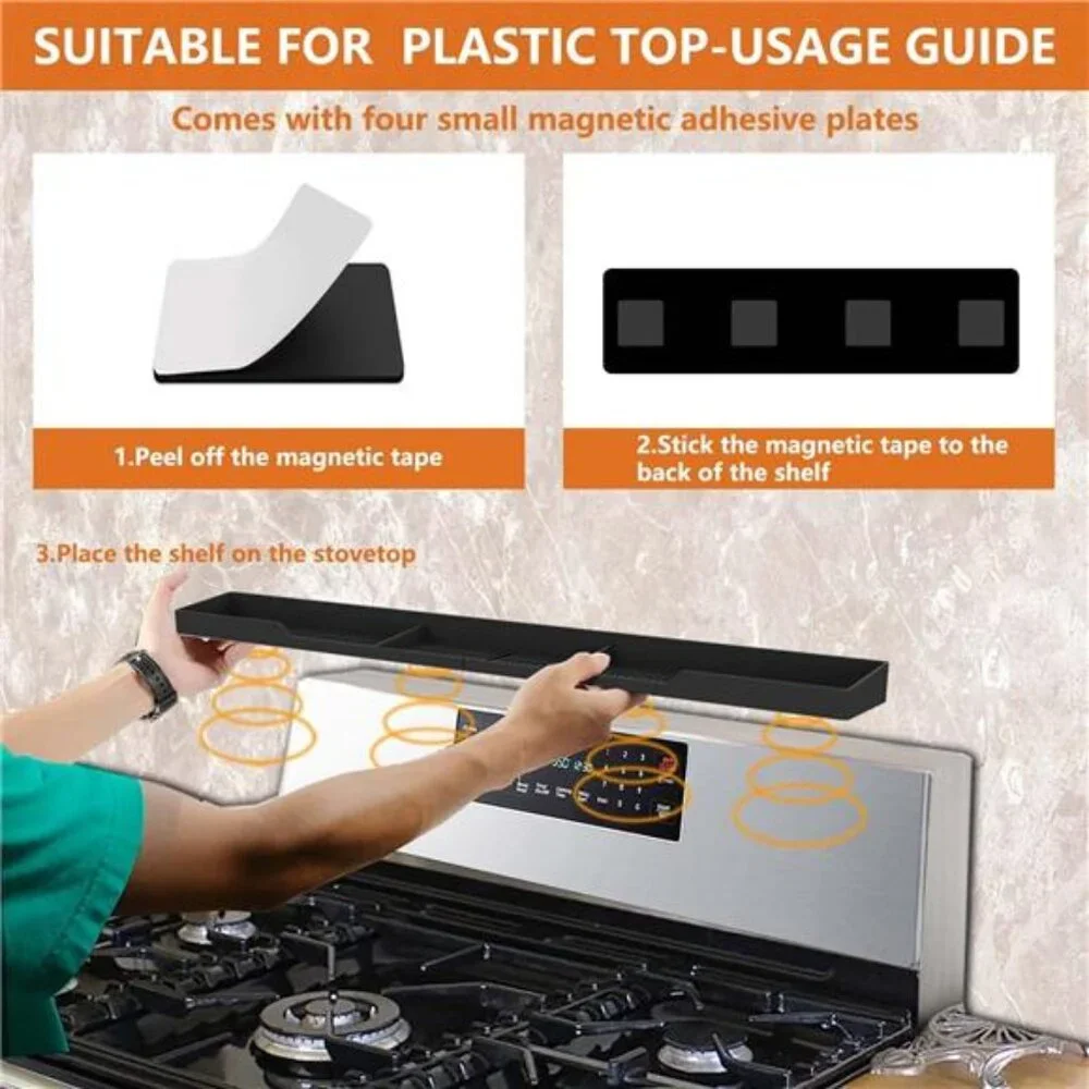 Stove Top Shelf 30 Inch Silicone Material Magnetic Shelf for Stove 3 Partitions